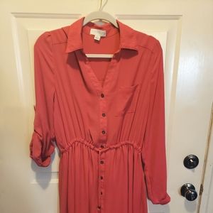 Forever 21 + PLUS SIZE Coral Dress XL - elastic tie at waist- Bell Sleeves/3/4